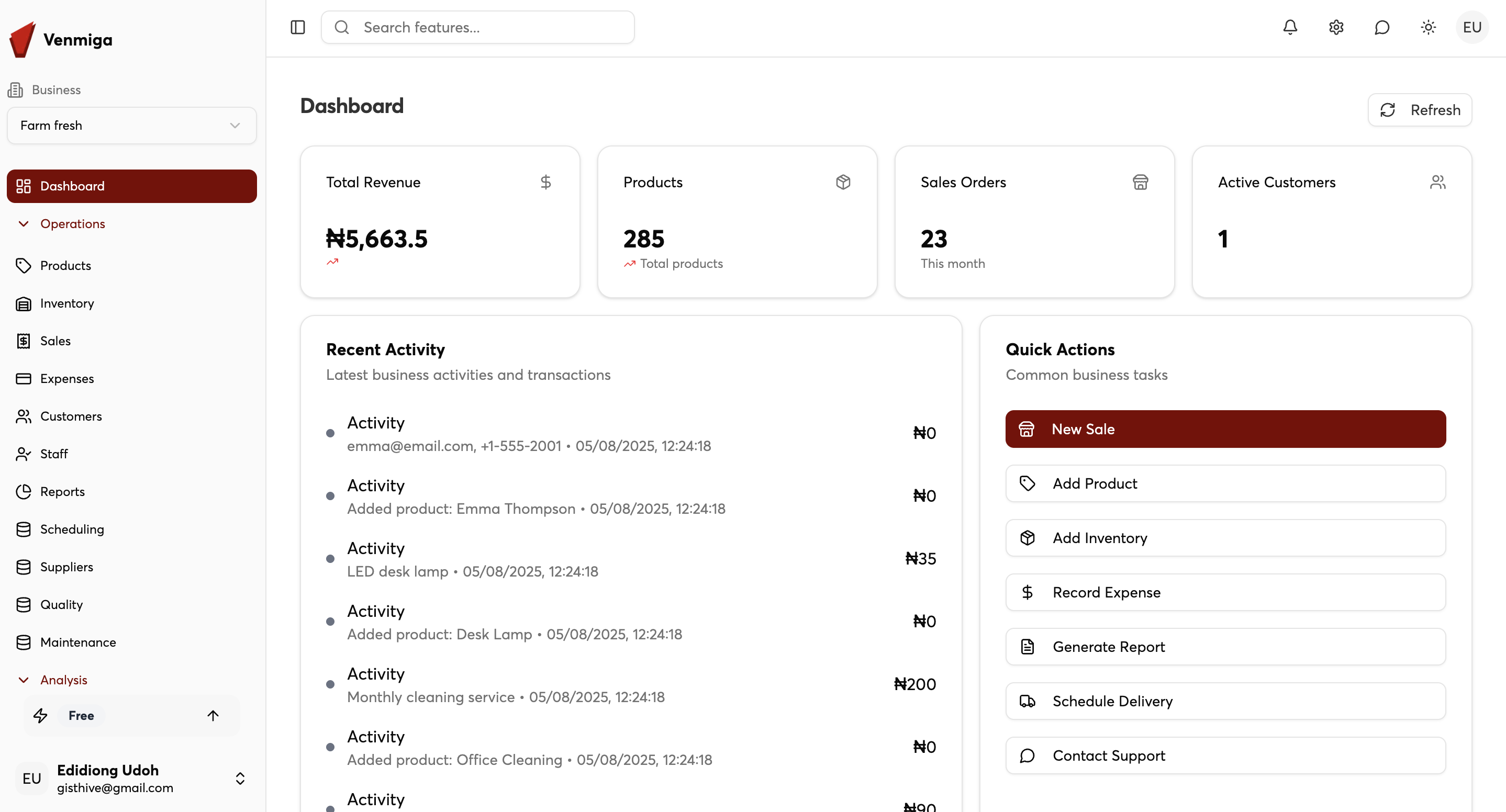 Venmiga Dashboard - Custom Apps Built for Growth